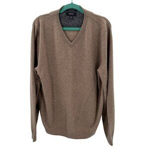Nordstrom Mens Shop 100% Cashmere Tan V-Neck Sweater XL